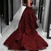 Vermelho escuro 3D Flora Apliques de Baile Vestidos Sexy Profundo Decote Em V Vestidos de Noite Com Trem Longo Backless Árabe Vestido de Festa Formal Feito Sob Encomenda