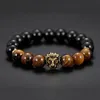 Natural Tiger Eye Stone Pärled Strands Armband Charm Lucky Golden Lion Armband för män Fashion Jewelry