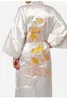 Burgundy Silk Embroidery Dragon Kimono Bathrobe Gown Women Sexy Satin Robe Long Nightgown Size S M L XL XXL XXXL BR040