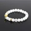 Micro Pave White Cz Gold Color King Crown Charm Armband Män Dull Polsk vit Popcorn Stone Bead Armband Smycken för kvinnor