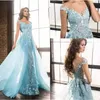 Elie Saab 2020 Sukienki wieczorowe Arabskie Light Blue Mermaid Sheer Jewel Lace Aplikacje Koraliki Prom Suknia Sweep Pociąg Specjalna okazja Dress