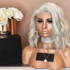 Perruques de cheveux humains brésiliens gris full lace ondulés gris argenté densité 150% avec peigne et sangles