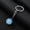 Lankbare gloed in de Dark Keychain Earth Moon Galaxy Universe Glass Cabochon Keychain Key Rings Fashion Gift