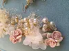 Luxury Bride Hair Accessories Pink Flower Crystal Bridal Headband Pearl Floral Beach Wedding Tiara Hair Jewelry Headpiece Party