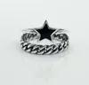Real 925 Sterling Silver Two Layer Rings Retro Vintage Thai Silver Black Star Gemstone Chain Finger Ring for Girls Women Open Clasp