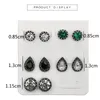 Vintage Bohemia Stud Big Fashion Crystal Örhängen Shinny Black White Green Rhinestone 5 Pare för en uppsättning