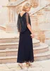 Ny 2018 Mother Off Bride Groom Dresses Chiffon Navy Blue V Neck Beading Crystal Short Cap Sleeves Tea Längd Mors formella klänningar