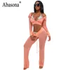 Abasona Malha Jumpsuits Mulheres Manga Longa Hoodies Jumpsuit Dois Parte Outfits Feminino Party Club Macacão Macacão Womens