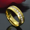 Women Gold Tone Stainless Steel CZ Wedding Engagement Ring Band R276B SIZE M-S