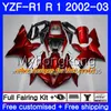 Corps rouge flammes noires pour YAMAHA YZF-1000 YZF R 1 YZF R1 2002 2003 Carrosserie 237HM.AA YZF 1000 YZF-R1 02 YZF1000 Cadre YZFR1 02 03 Carénage