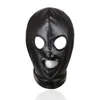 Bondage Quality Soft PU Läder Andas Mask Hood Open Mouth Eyes Wet Look # Q76