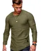 Printemps Été Mince À Col Rond T-shirt Homme À Manches Longues À Manches Longues Coton Solide Plissé Top T-shirts