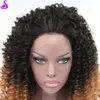 Ombre Brown Wig Short Afro Kinky Curly Syntetic Lace Front Wig Gluslös Värmebeständig Naturlig Hår Paryk för Svarta Kvinnor 180 Densitet