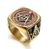 Bästa HotSale Unik Design Freemaoson Masonic Rings Past Master Ring med Crystal Stones Red Enamel Sun Surround Religiös Ring