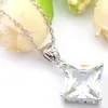 Luckyshine 5 uppsättningar Bröllopsmycken Satser Kvadrat Vit Topaz Crystal Cubic Zirconia 925 Silver Pendants Halsband Örhängen Semestergåva