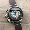 Högkvalitativ vänsterhänt ny U51 U-51 Chimera Bronze 7474 Quartz Chronograph Men's Watches Leather Strap Large Dial Gents New2561