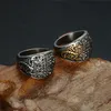 Punk Vintage Black Crystal Scorpion Pattern Mens Ring Gold Color Round Stainless Steel Titanium Rings for Men Jewelry