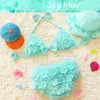 Toddler Kids Swimwear Baby Girl Flowers Swimsuit Girls Bikini Set Summer Children Swimwear Bathing Suit 2Pcs+Swiming Cap Costume Beachwear