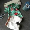 2 stücke Kleinkind Kinder Jungen Fashion Sets Blume Polo Shirt + Weiß Kurze Hosen Outfits Baumwolle Sommer Kleidung Set