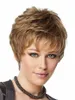 Dark Blond Layered Short Hair Wig med Bang Värmebeständig Fiber Syntetisk Wig Capless Fashion Wig För Kvinnor