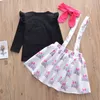 Halloween pasgeboren baby kleding baby peuter kinderen meisjes kleding set schattige kat patch T-shirt + kat Volledige gedrukte bretels rok + hoofdband 3pcs