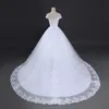 Uma linha branca Tampão de marfim do ombro Lecgth Long Train Lace Up Voltar Laço Applique Wedding Dress Nupcial Casamento Ocasião Plus Size Personalizado