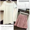 Amolapha Women Long T Shirts+Skirts Suits Casual Summer Slash Neck Letters Tshirt Dress Hollow Out Skirt Sets for Female Woman