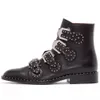 Kolnoo Nieuwe producten Handgemaakte Dames Dames Low-Hak enkellaarzen Klinknagels Spikes met vier gespen Deco Casual Mode Booties Simple Shoes A045