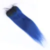 Ombre brasiliane blu scuro capelli umani 3 offerte con chiusura in pizzo dritto # 1B / Ombre blu 4x4 con trame di capelli vergini