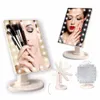 Draagbare 22 LED-cosmetische spiegel 360 graden draaibare vrouwen make-upspiegel met touchscreen verstelbare rechthoekige vormglas