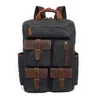 Man Vintage Genuine Leather Canvas Backpack Luxury Oil Waxed Outdoor Waterproof Travel Luggage Bag Rucksack Business School Bag