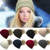 Women Beanies Autumn Winter Knitted Skullies Casual Outdoor Hat Solid Ribbed Beanie with Pom 9 Colors OOA2717