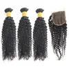 Säljer artiklar kinky curly 3 buntar med stängning rå jungfru peruansk indiska malaysia hårförlängningar obearbetade kinky curly 3717941