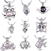 Kärlek önskar pärlburar Locket Halsband Hollow Out Oyster Pearl Pendant Halsband Elefant / Dove / Bow / Teacup DIY Smycken 20st / Lot T3