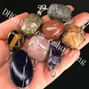 10pcs 25-30mm 자유형 자연 텀블러 스톤 펜던트 와이어 래핑 된 Unakite Labradorite Amethyst 펜던트 매력 Boho Chic Gypsy Hippie Jewelry