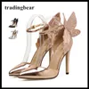 Dreamy Butterfly Enkle Strap Pointy Pumps Super Sexy Hoge Hakken Trouwschoenen Zilveren Champagne Zwart Maat 35 tot 40