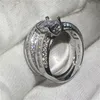 Anello anniversario fatto a mano all'ingrosso Set anelli in oro bianco 10KT con fedi nuziali per fidanzamento per donna Bijoux zircone 5A