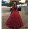 sexy 16 Abito in pizzo Ball Gown Sweep Train Prom Dresses Elegante Arabia Saudita Abiti Quinceanera Abito da sera formale a maniche lunghe