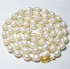 Long18inch 10-11mm Natural White Rice Akoya Cultured Pearl 14K GP Necklace