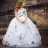 Iovry tule flor menina vestidos de renda apliques sem mangas flores 3d folhas meninas pageant dress linda criança comunhão vestido de aniversário vestido