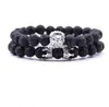 2 PCSSET Animal King King Lion Head Stone Bracciale Bracciale Nero Crown Crown Coppia Coppia Bracelo per uomini Accessori per gioielli a mano 3140254