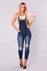 woman overalls jeans fashion cuffs capris denim jeans ripped casual sexy bodysuit free shopping