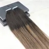 Remy Tape In Hair Extensions Human Hair Balayage Färg Mörkbrun Fading till Ljus Brun Orocessd Human Hair Extensions Seamless 100g 40pcs