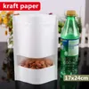 12x20cm White Stand Kraft Paper Window Frosted Showcase Packaging Bags Candy Snacks Pastry Zip Lock Reusable Heat Sealing Food Package Pouch