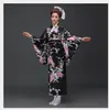 Blauer japanischer nationaler Damen-Kimono aus Seide, Yukata mit Obi, Neuheit-Abendkleid, Cosplay, Halloween-Kostüm, Blumenmuster, Einheitsgröße JK068