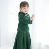 Chinese Style Baby Girls Clothes Sets Retro Students Outfits Chinese New Year Suits Costumes Baby Girls Sweet Cheongsam+Pleated Skirt 2Pcs