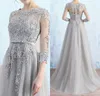 Gorgeous Light Gray Mother of the Bride Dresses Illusion Sheer with Applique Major Beading Zipper Back Mother of The Bride Dresse