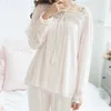 Kant pyjama sets 2018 lange mouw nachtkleding sexy vrouwen comfortabele huis dragen vintage indoor kleding pyjama voor vrouwen # H324 Y18101601