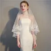 Veli corti bellissimi veli da sposa con bordo in pizzo di tulle con punta delle dita con perline bianco avorio su misura velo da sposa per ragazze a 2 strati