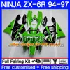 BODYS VOOR KAWASAKI ZX 636 600CC ZX 6R 1994 1995 1996 1997 213HM.44 ZX600 GROENE VLAMES BLAUW ZX636 ZX-6R 94 97 ZX6R 94 95 96 97 FUNLING